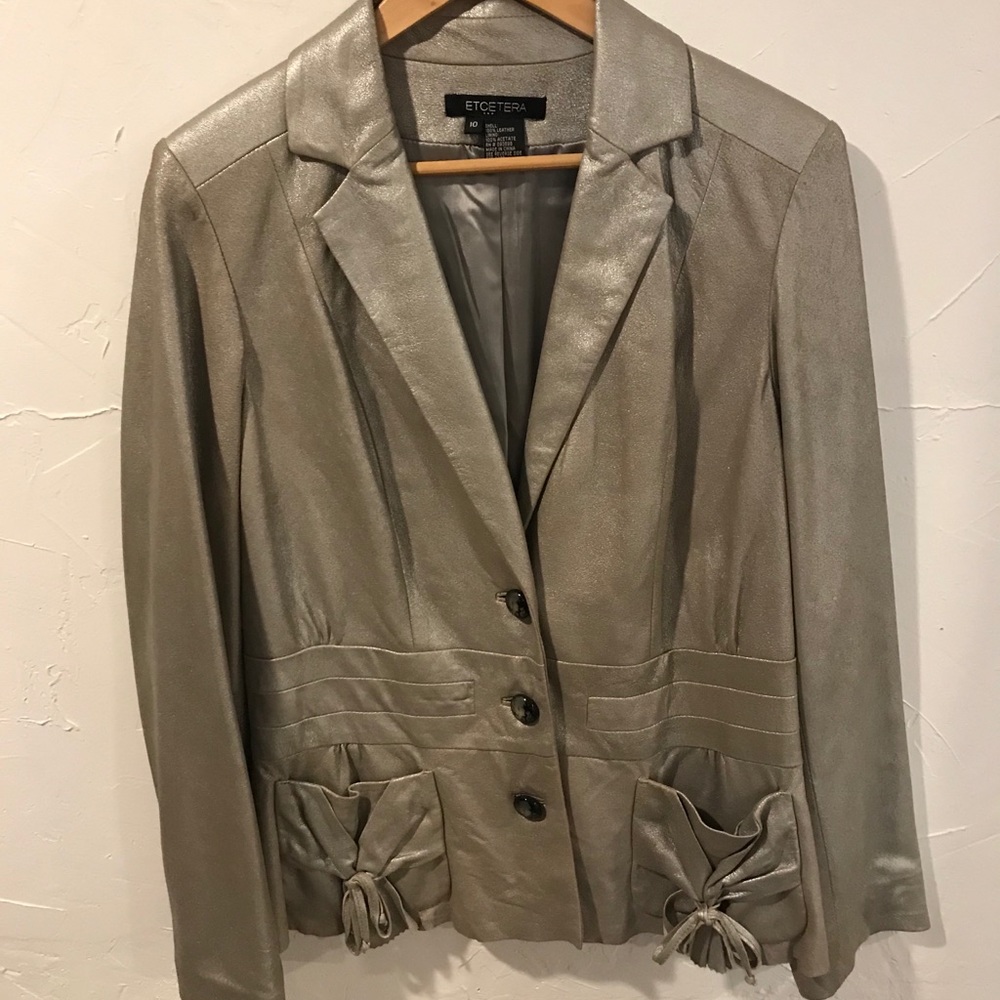 Silver distressed leather blazer